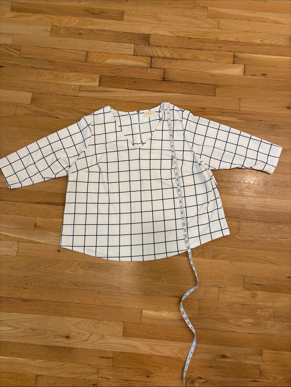 Melloday White Blouse with Black Windowpane Grid